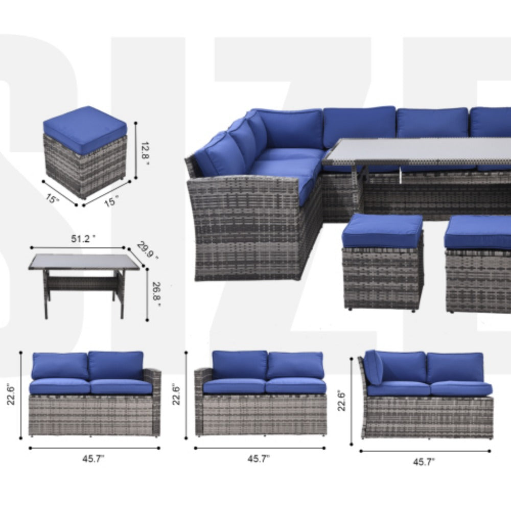 7 Piece Outdoor Patio Furniture Set with Dining Table, Chairs and Ottomans V222009