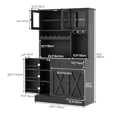 Grey Tall Kitchen Pantry Cabinet with Doors, Shelves, Drawer, Wine Rack, Power Outlet X408