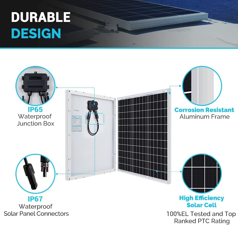 50W Monocrystalline 12V Solar Panel Kit with 10A PWM LCD Charge Controller and USB Ports U54100