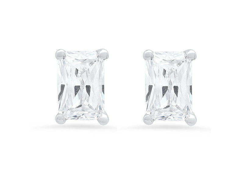 1.0 ct Emerald Cut Solitaire Studs VVS1 Lab Created Moissanite Solid 18K White Gold Earrings E5421