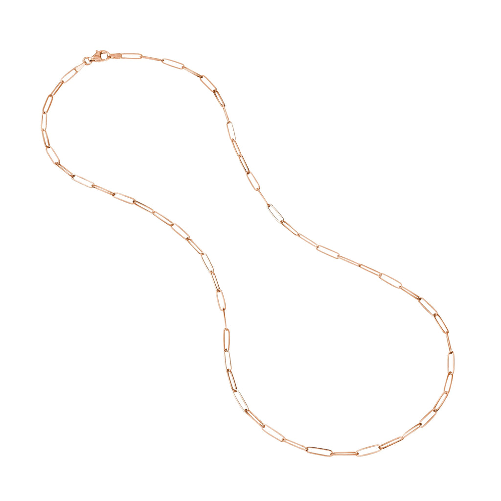 14K Solid Rose Gold Paperclip Necklace 16 inch K8893
