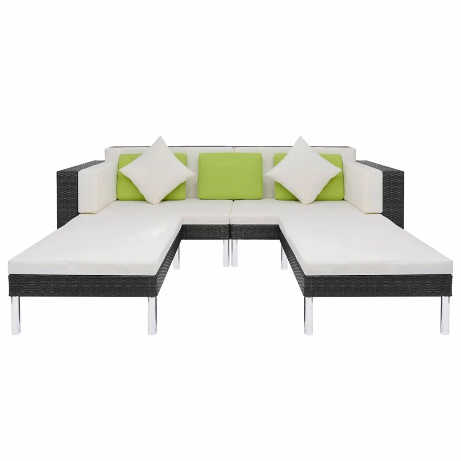 4 Piece Outdoor Conversation Set Cushioned Corner Sofa with Ottoman and Coffee Table Sectional Sofa Set Black Poly Rattan O553