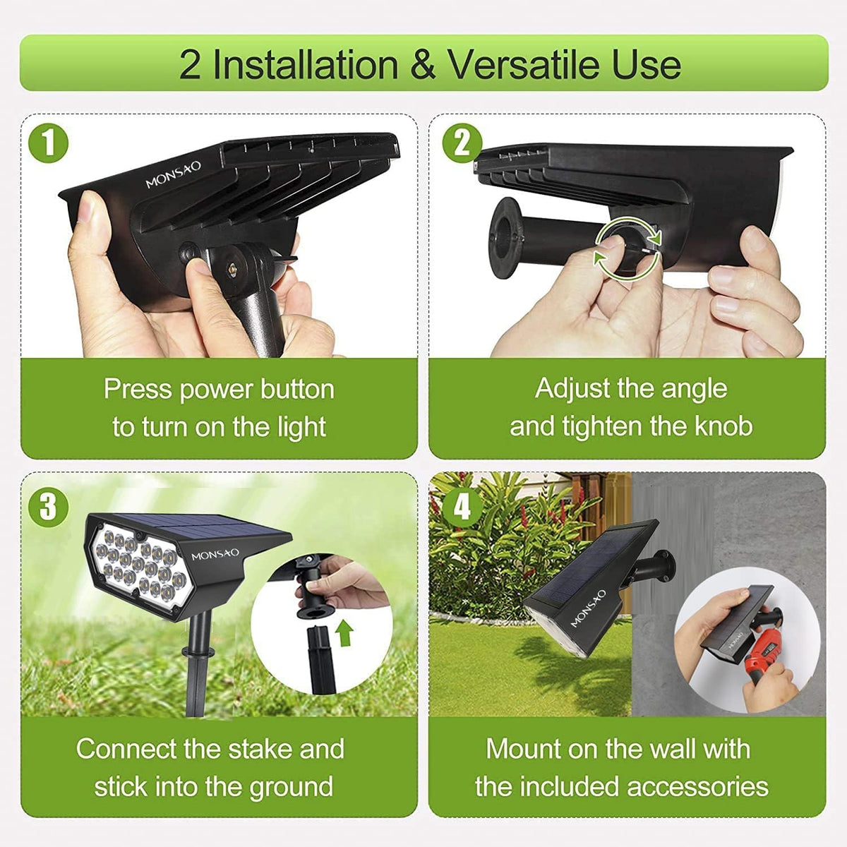 2 Pack IP65 Waterproof Solar Spot Lights O260135