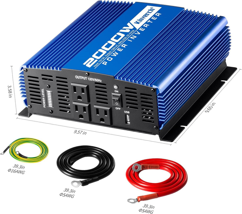 2000W Continuous 4000W Peak Power Inverter 3 AC Outlets 12V to 110V Car Converter with USB Port K590909