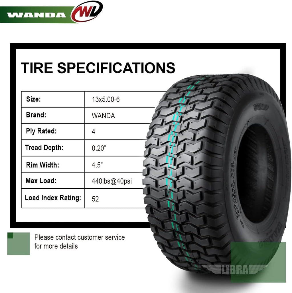 Set 2 13x5.00-6 Lawn Mower Utility Cart Turf Tires 4 ply Pack of 2 P142361