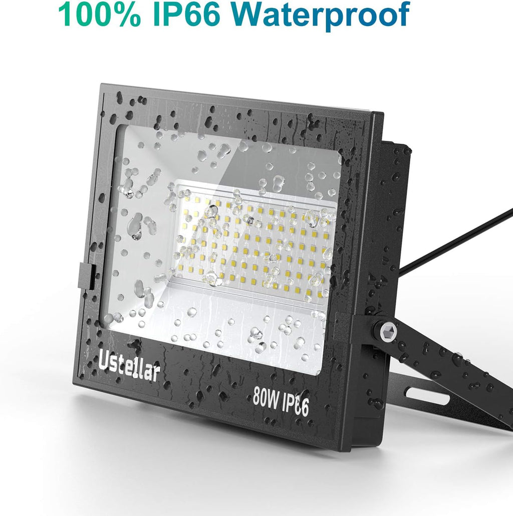 2 Pack 80W LED Flood Light IP66 Waterproof Outdoor 5000K Daylight White G442322