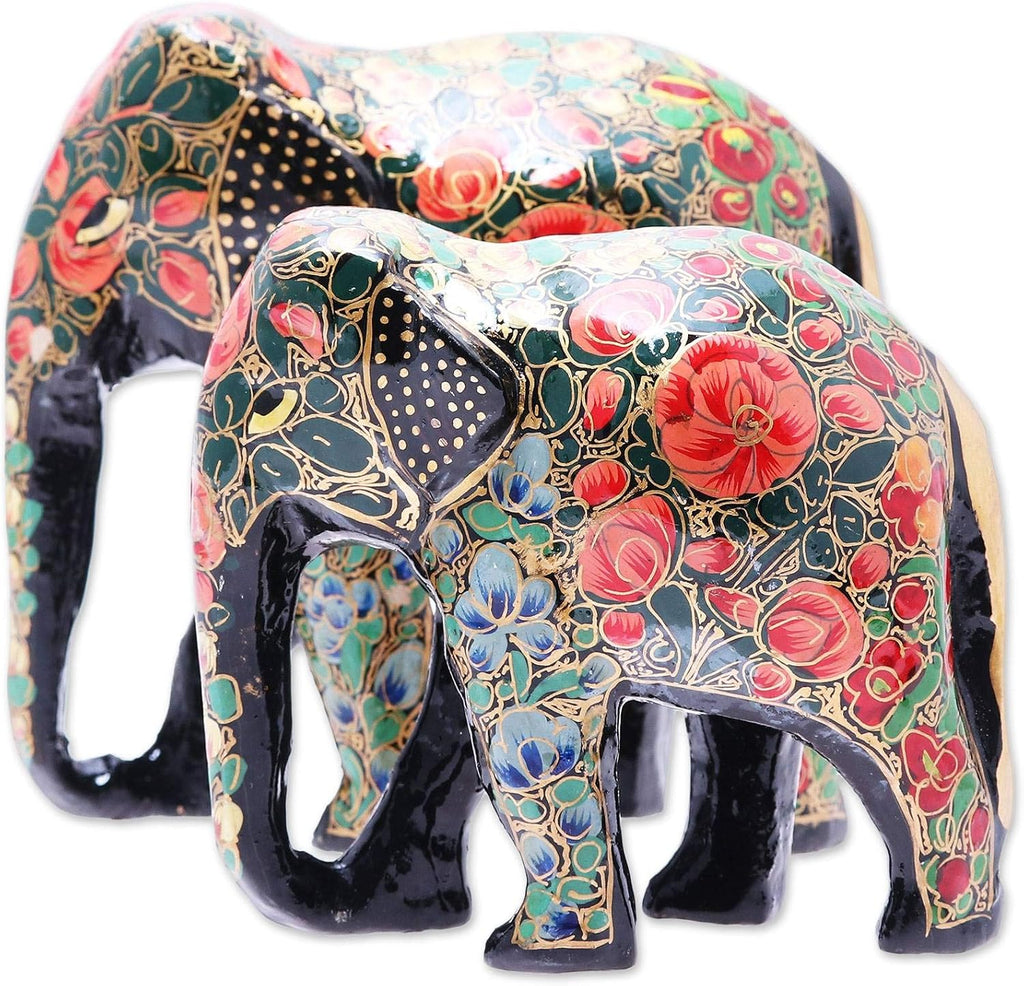 Multicolor Papier Mache and Wood Elephant Sculpture (Pair) S569407