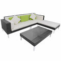 4 Piece Outdoor Conversation Set Cushioned Corner Sofa with Ottoman and Coffee Table Sectional Sofa Set Black Poly Rattan O553