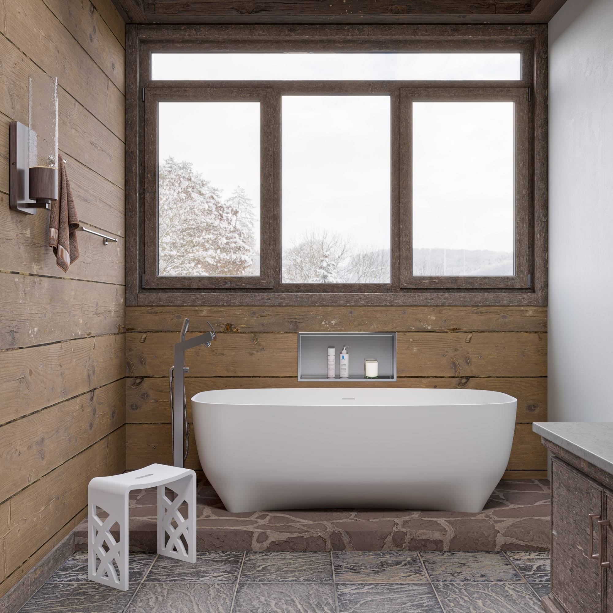 White Matte Bathroom Shower Stool C355251