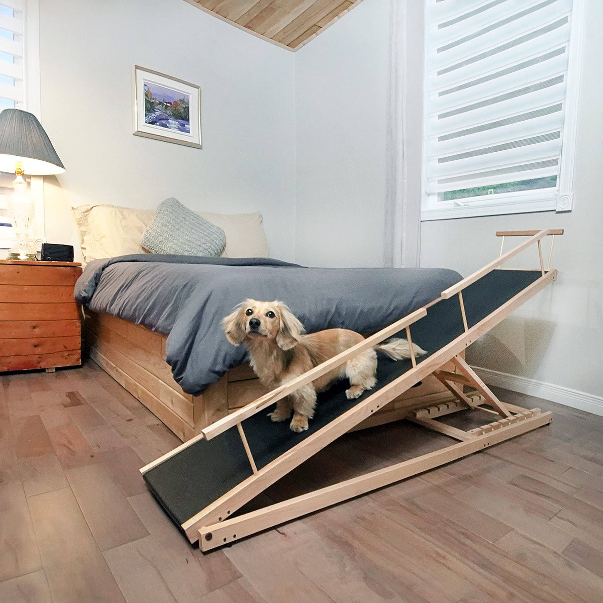Adjustable Bed Ramp for Small Dogs, Solid Hardwood R212241