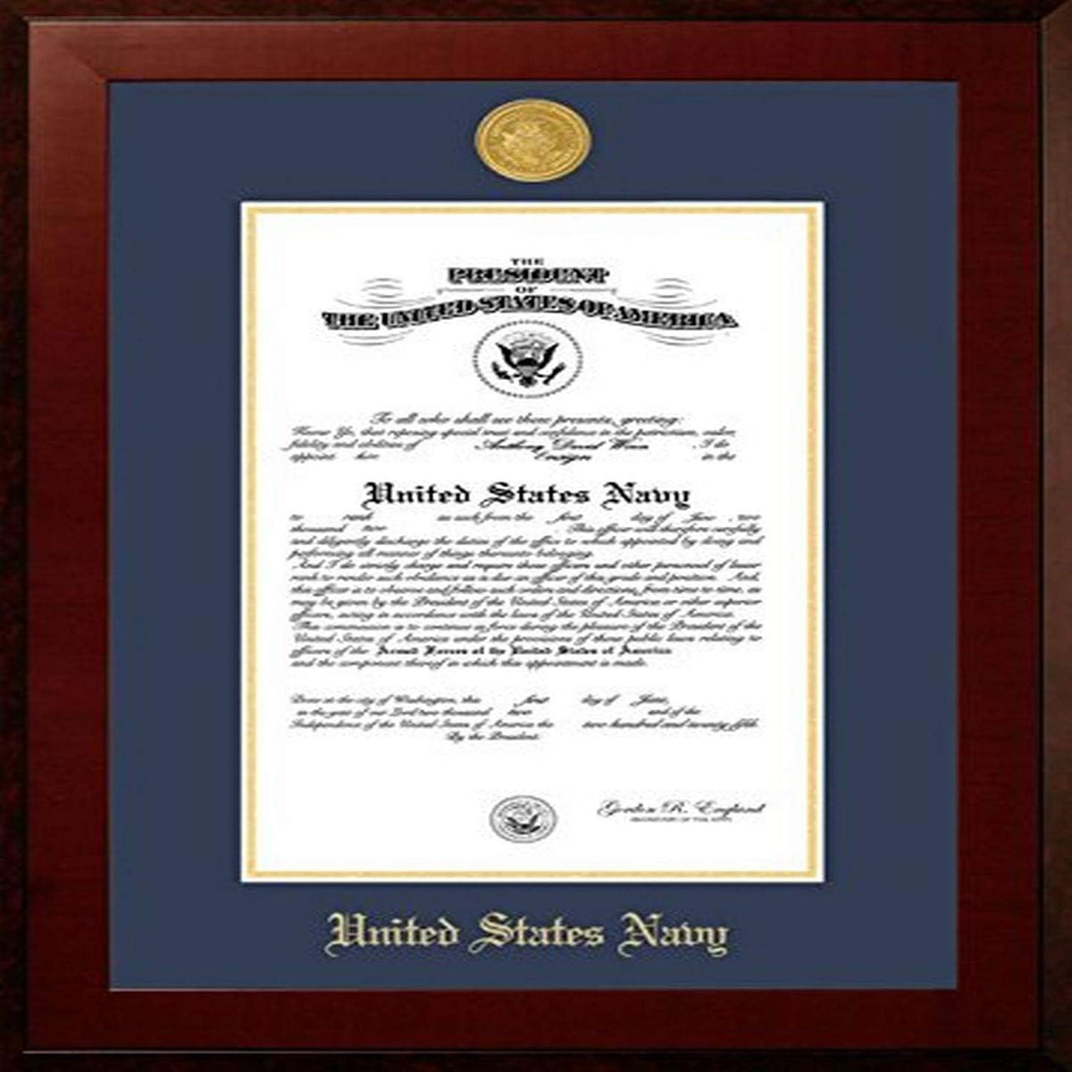 Navy Certificate Honors Frame with Gold Medallion, 8.5 x 11 P974