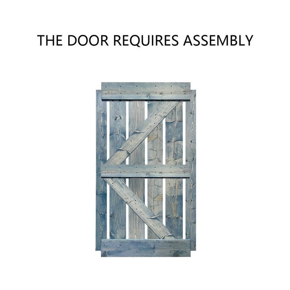Sage Green Stained Wood Sliding Barn Door with Hardware Kit P2395