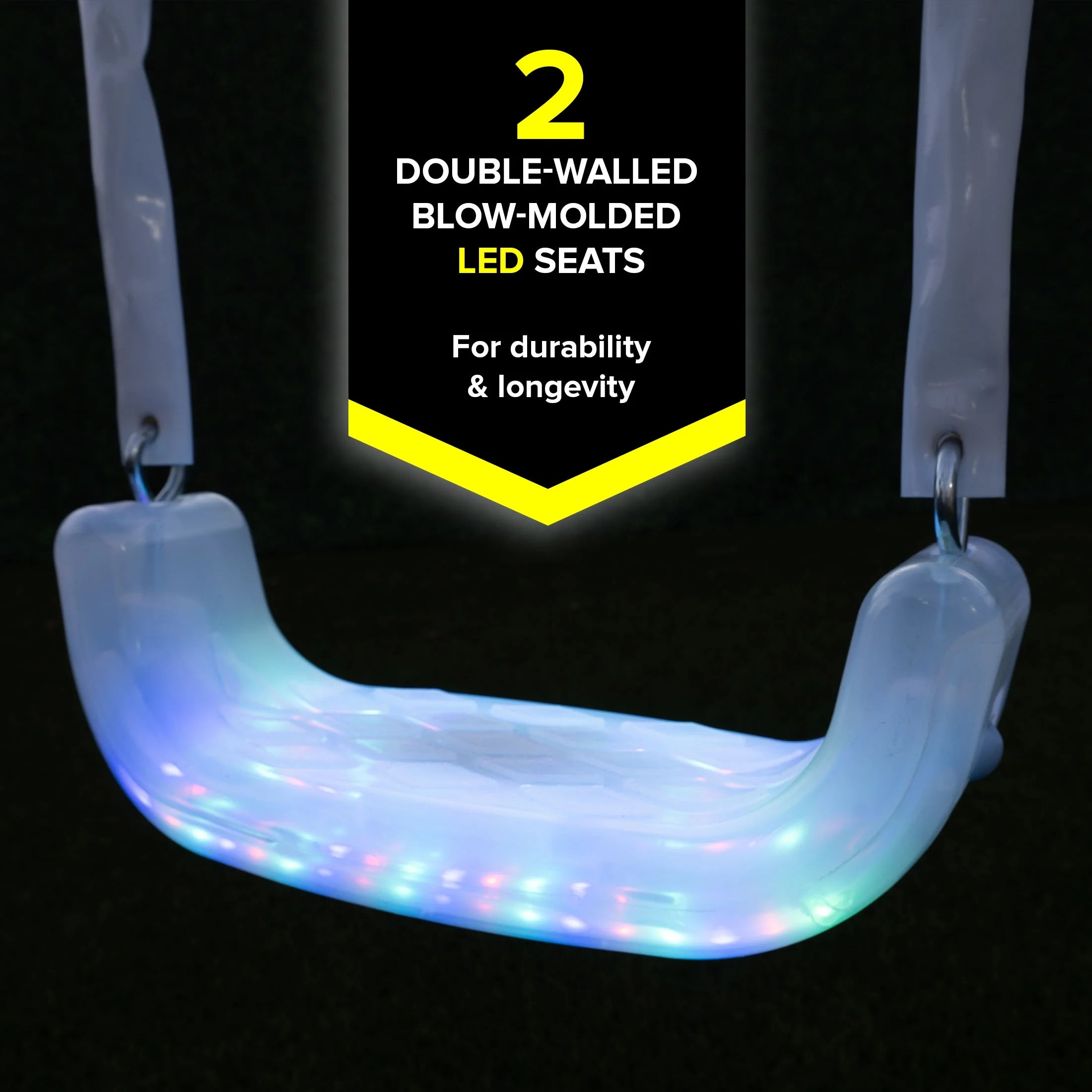 Metal Swing Set with LED Swing Seats, 2 Person Glider & 5' Double Wall Slide R23636