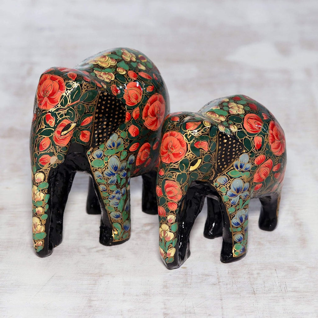 Multicolor Papier Mache and Wood Elephant Sculpture (Pair) S569407