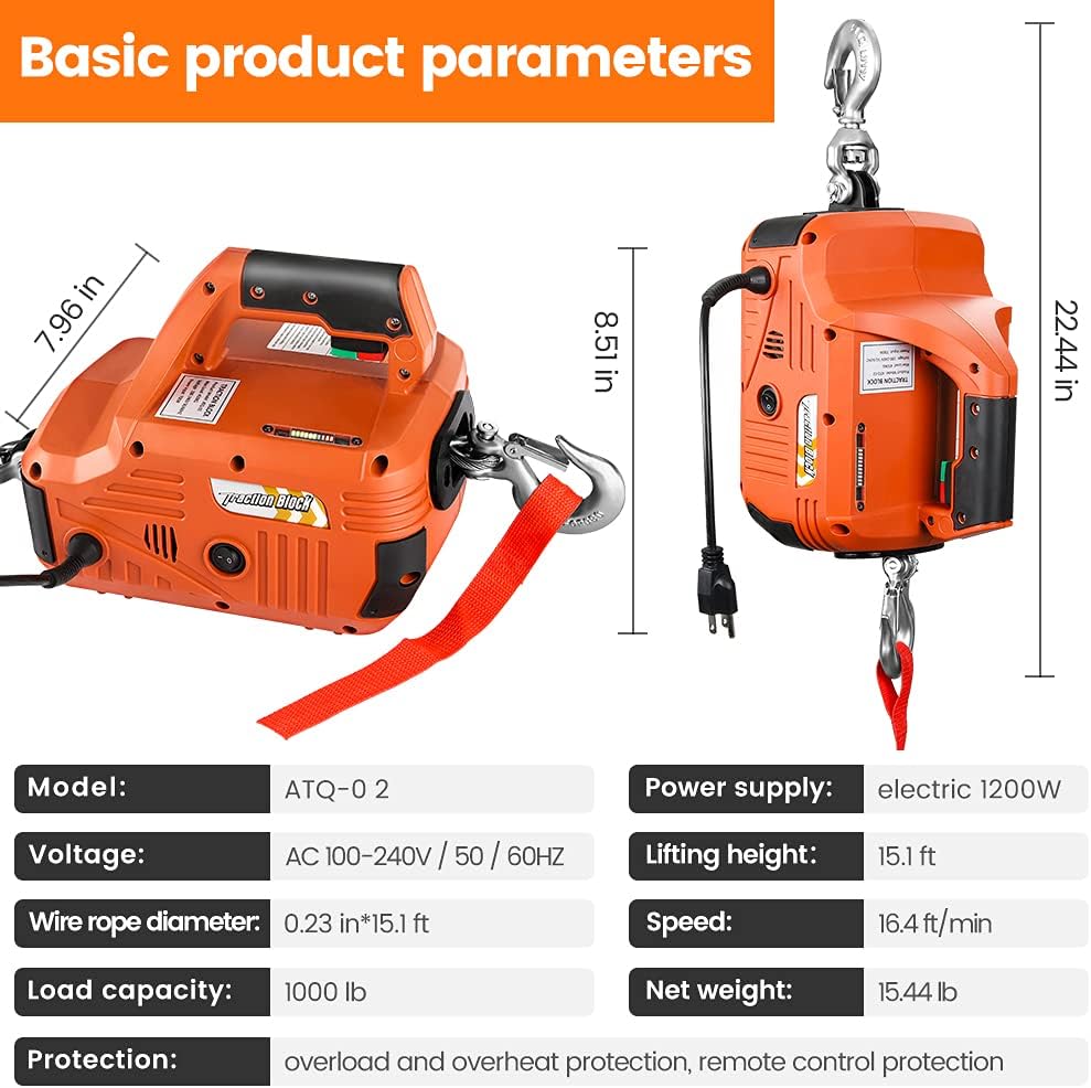 Portable Electric Winch 1000 Ib Pulling Capacity with Wireless Remote Control H6408
