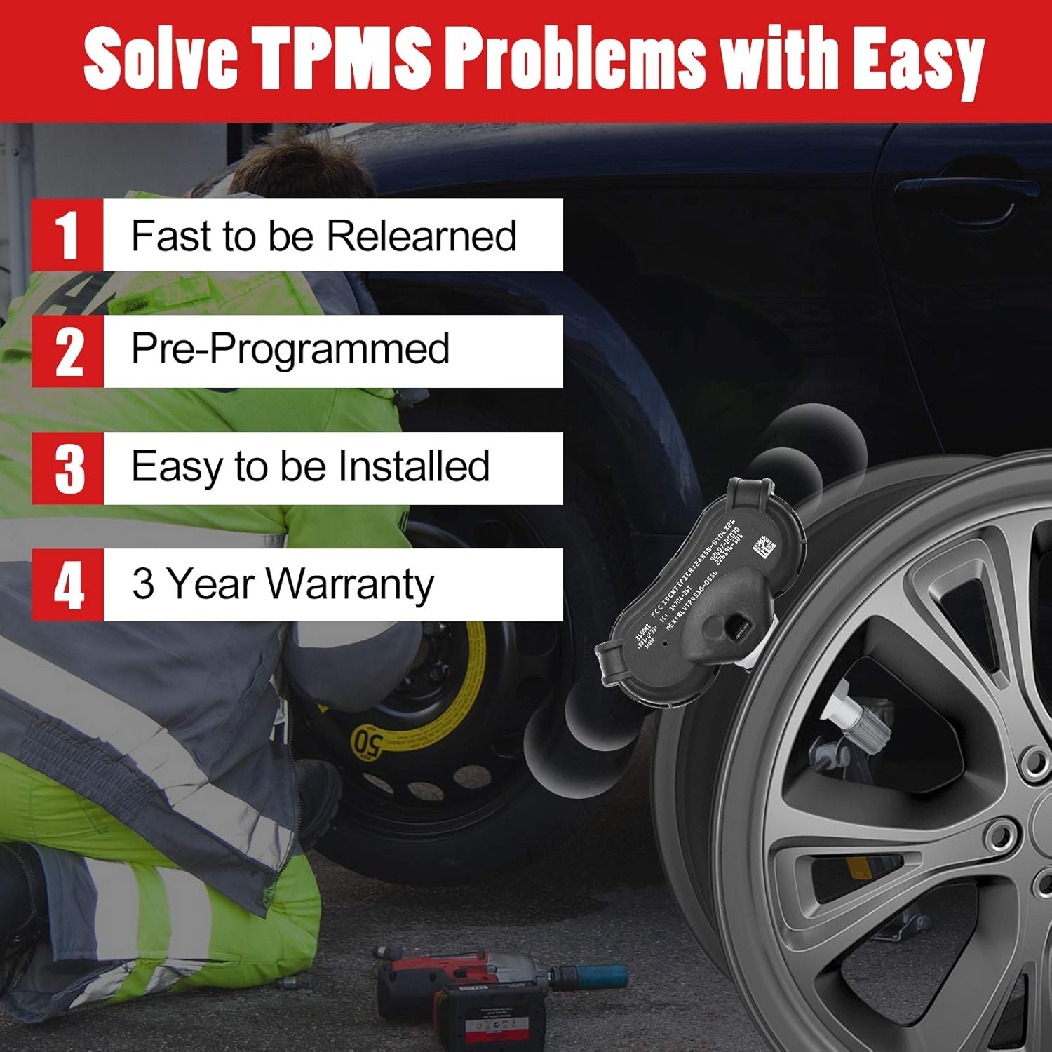 TPMS Sensor 315Mhz Programmed Tire Pressure Sensor Pack of 2 C791191