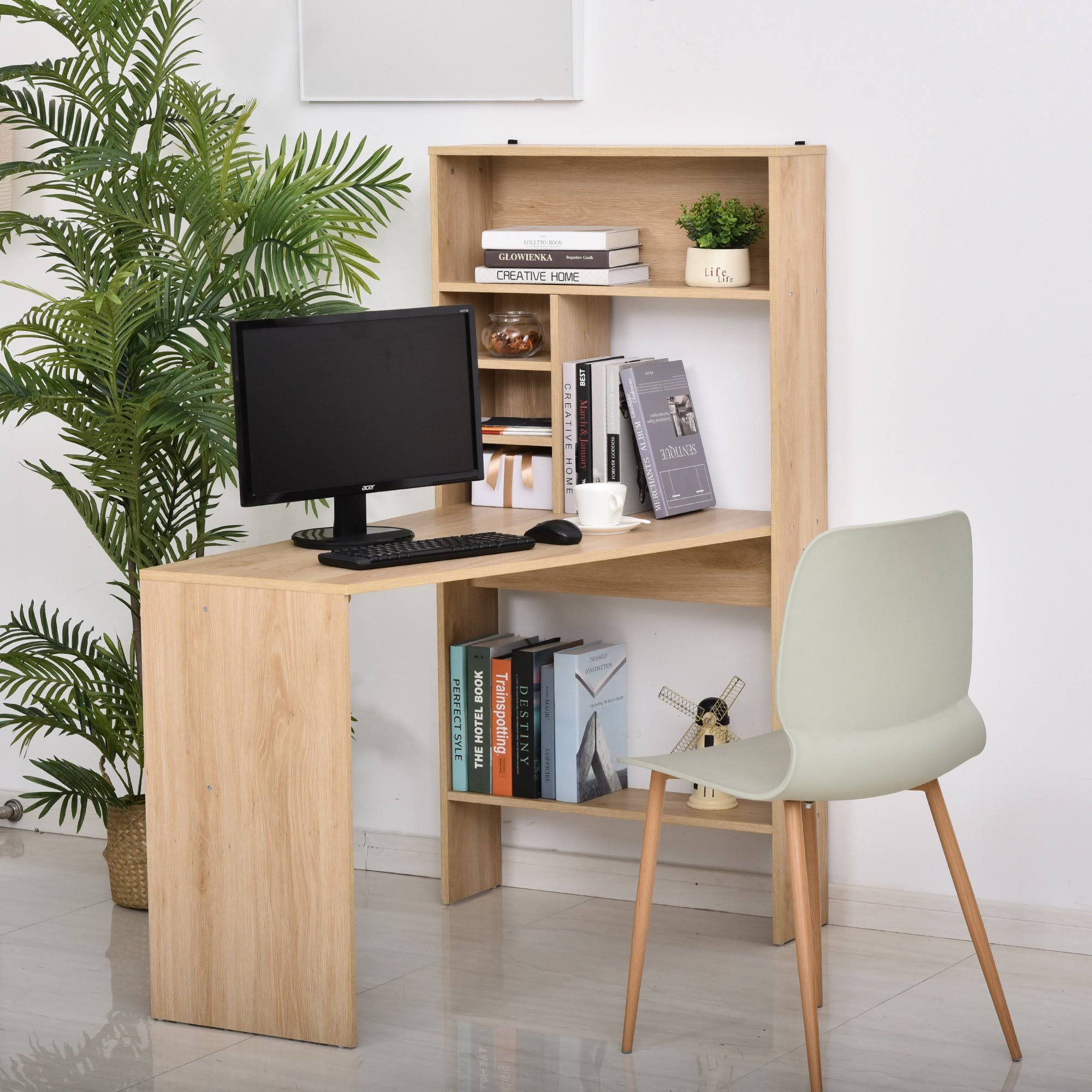 Oak Wooden Computer Desk with Storage Shelf W9150