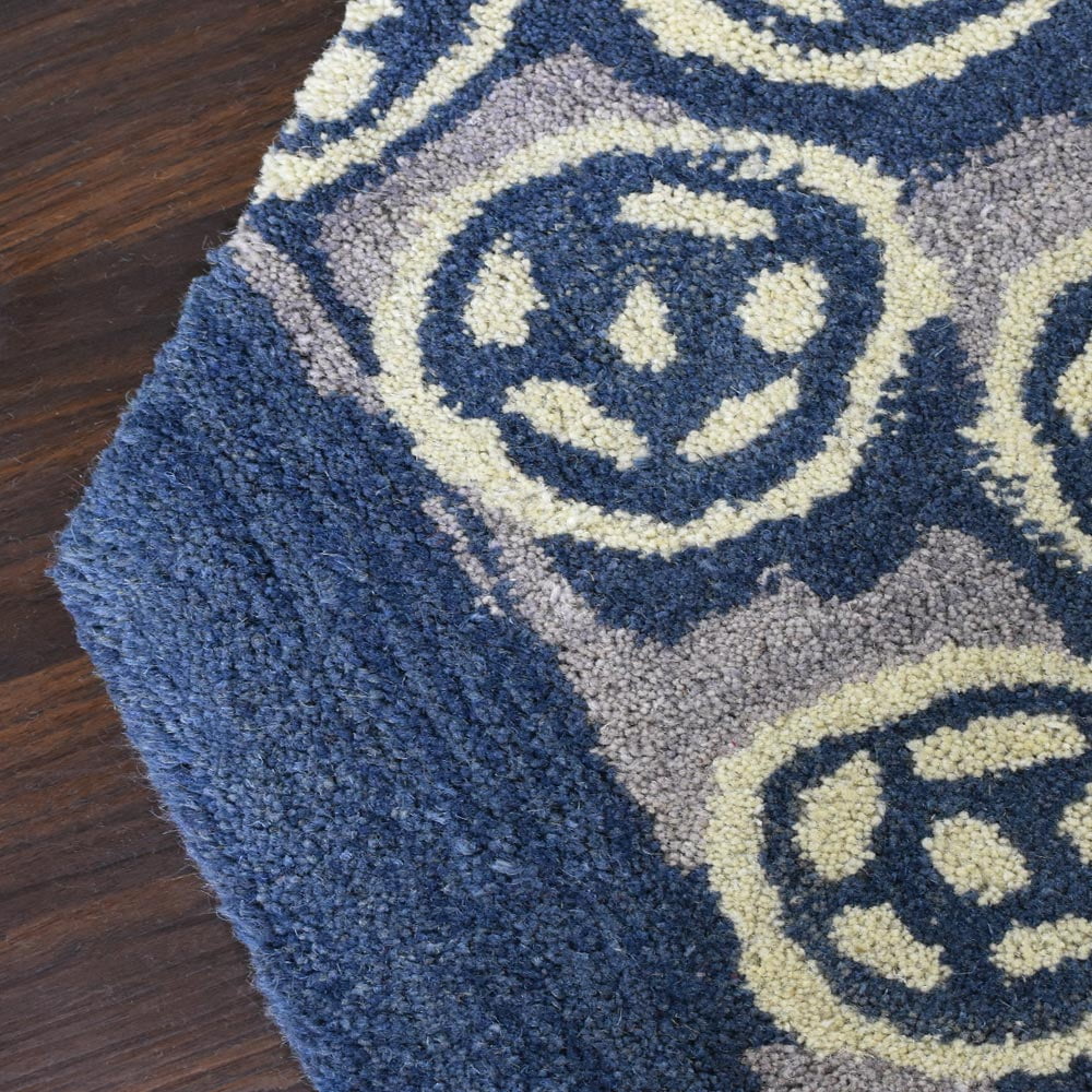 10'x10' Blue Beige Hand Tufted Wool Area Rug C4793