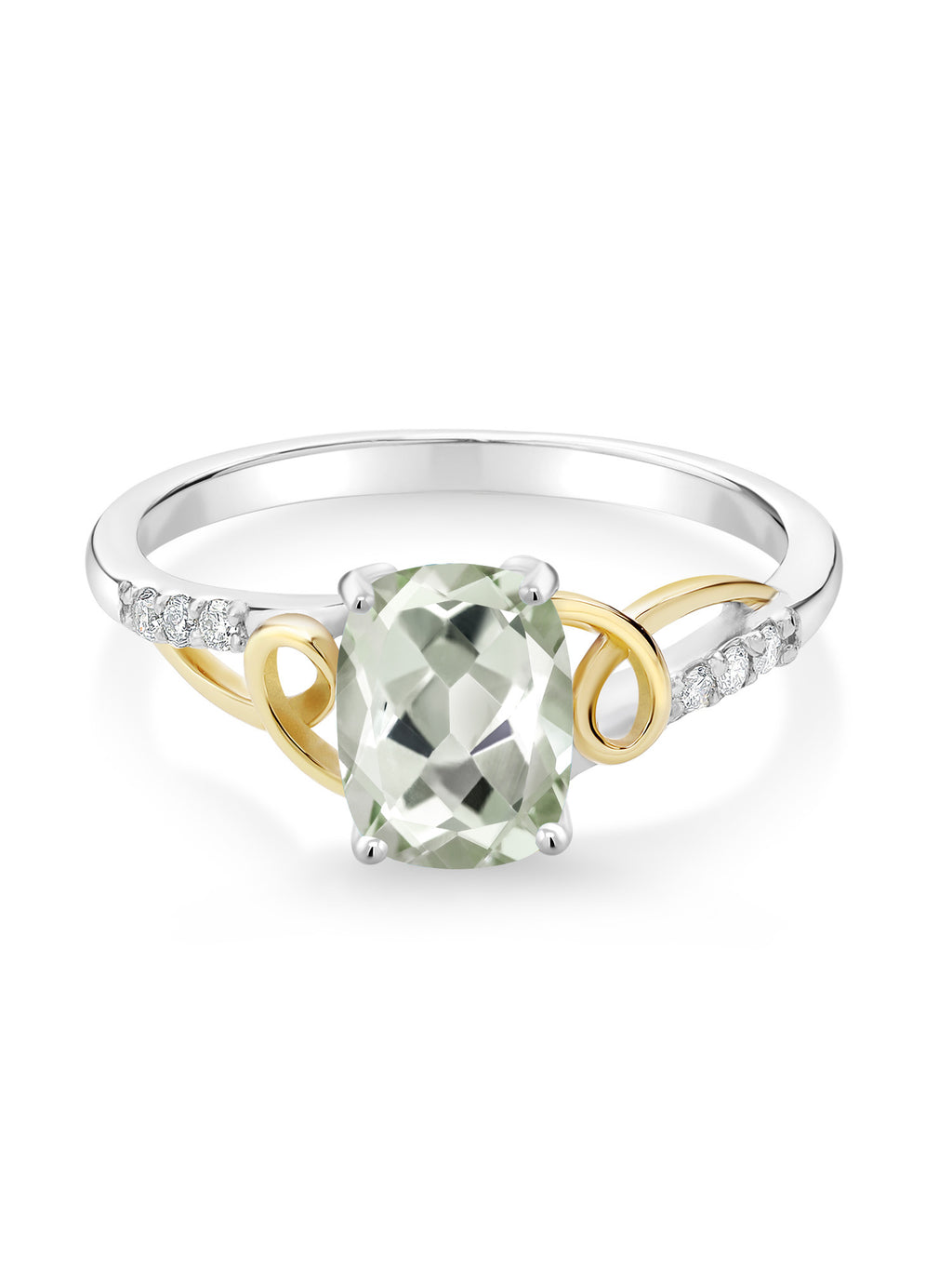 2 Tone 10K Yellow Gold and 925 Sterling Silver Green Prasiolite and White Lab Grown Diamond Ring S378