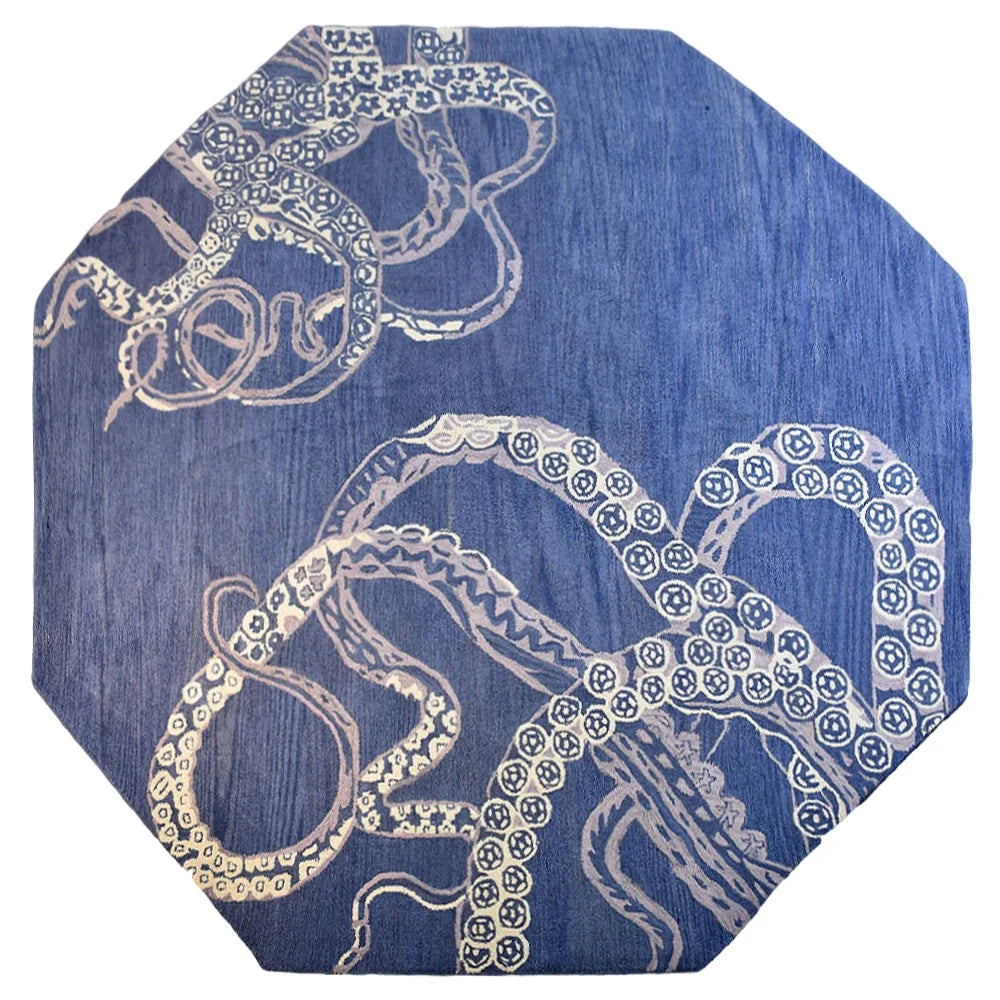 10'x10' Blue Beige Hand Tufted Wool Area Rug C4793