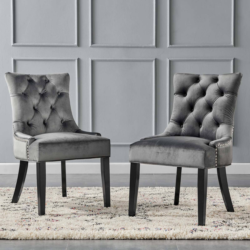White Tufted Performance Velvet Dining Side Chairs Set of 2 T528
