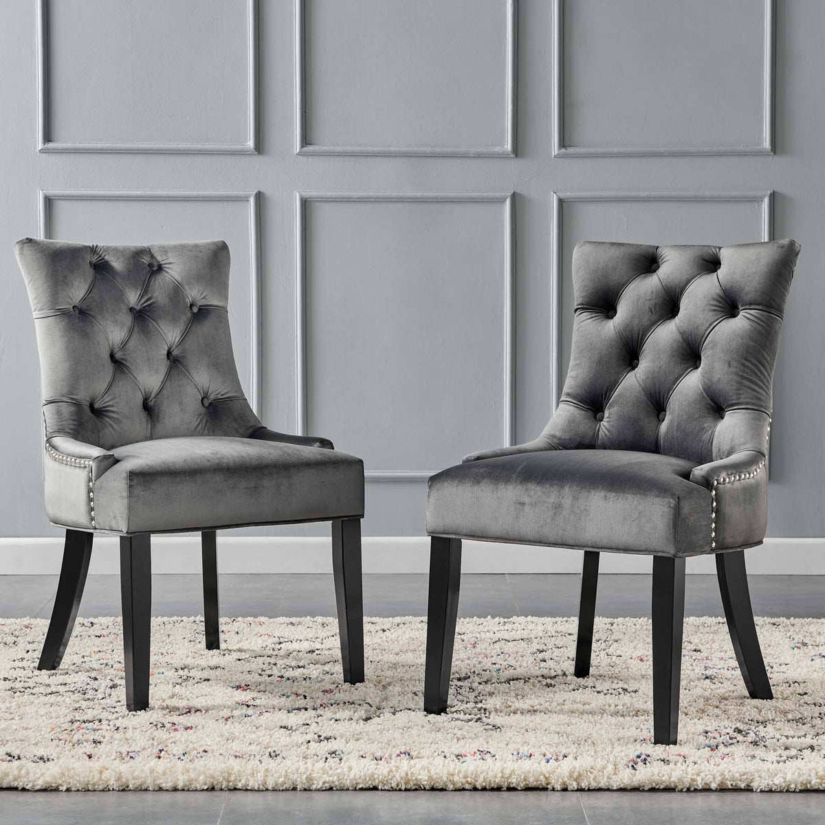 White Tufted Performance Velvet Dining Side Chairs Set of 2 T528