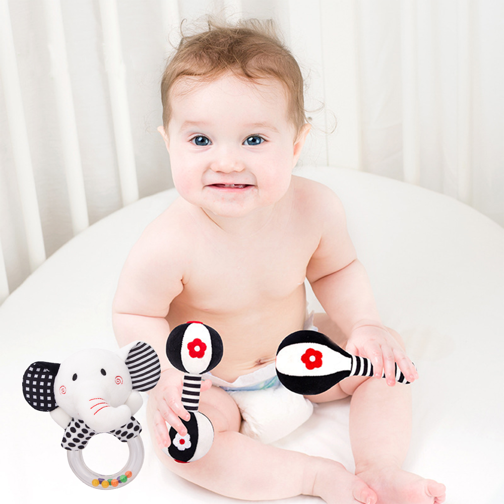 3PCS Soft High Contrast Black White Baby Rattles O5192