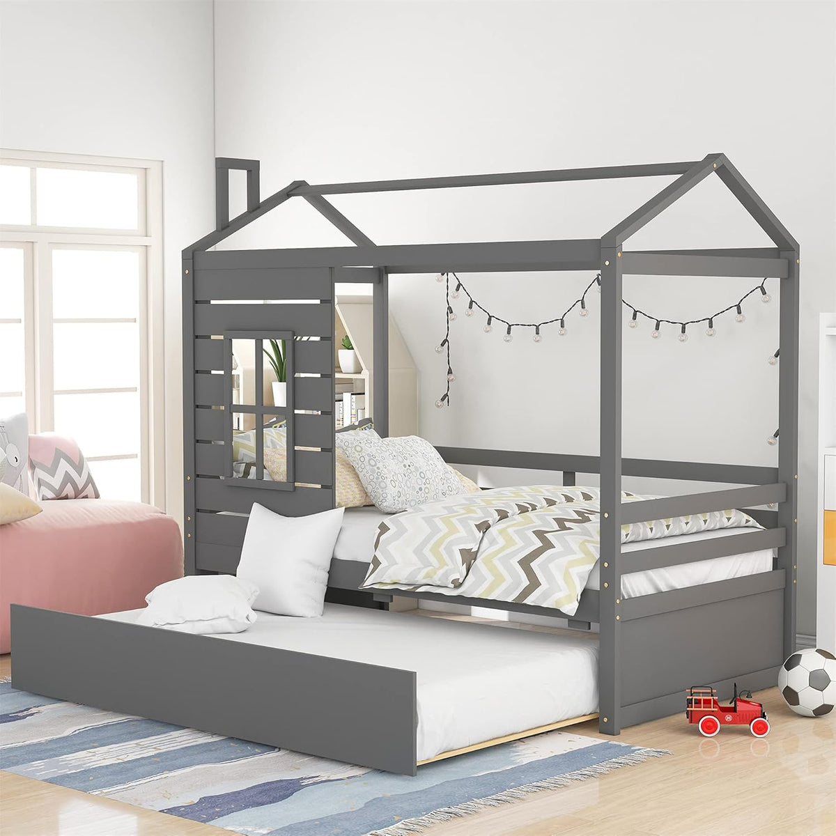 Gray Twin Size Wooden Daybed with Trundle R65764