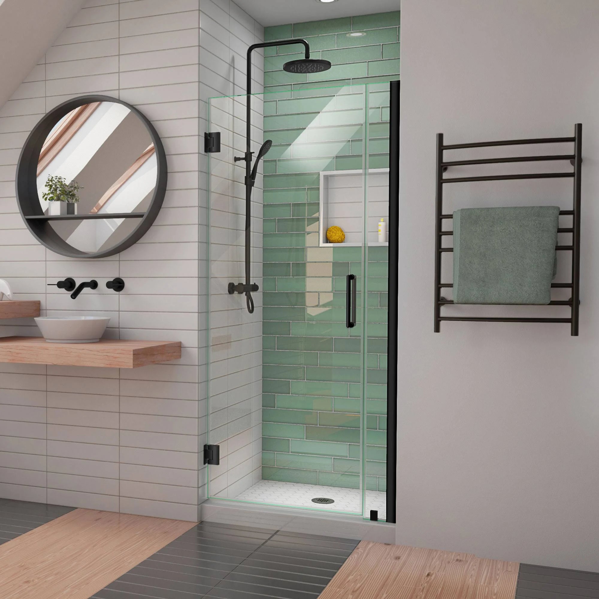 Satin Black Frameless Hinged Shower Door K1907