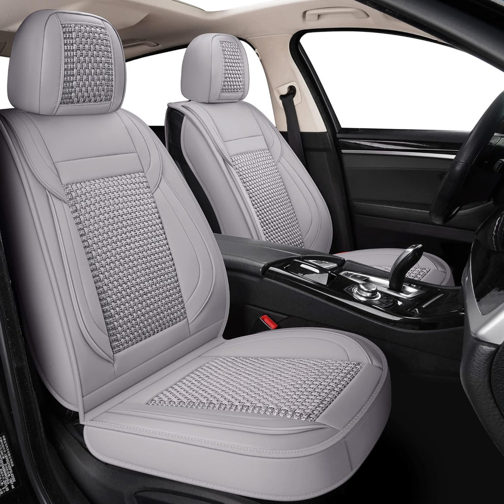 Beige Faux Leather Universal Anti-Slip Driver Seat Cover with Backrest J639631