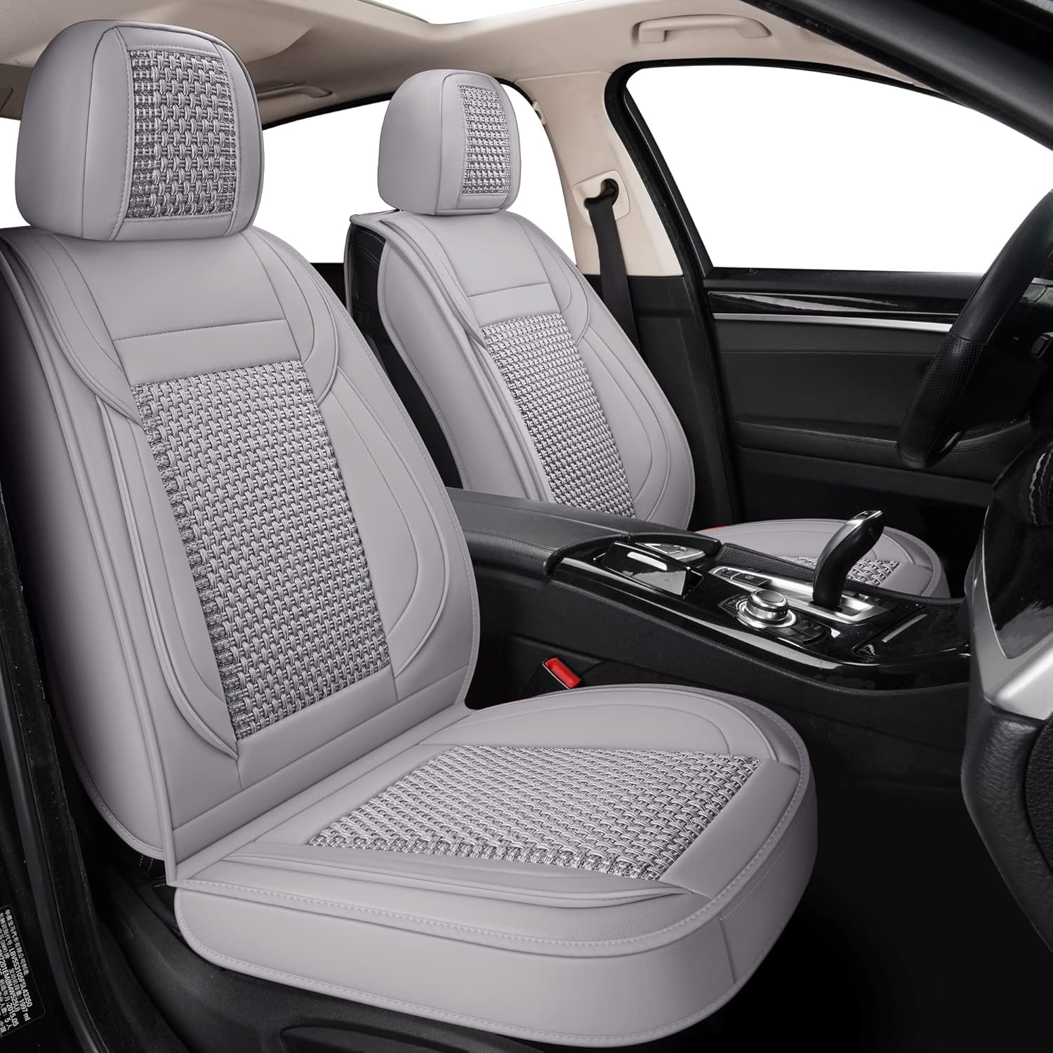 Beige Faux Leather Universal Anti-Slip Driver Seat Cover with Backrest J639631