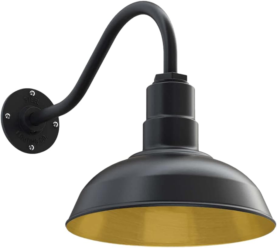 Matte Black Gooseneck Barn Light with Brass Interior K2764