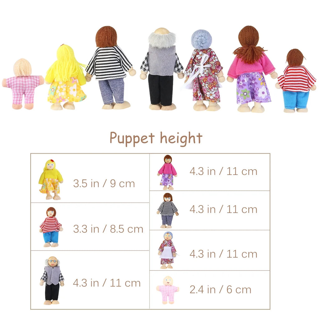Wooden Dolls Playset Set of 7 People B1117