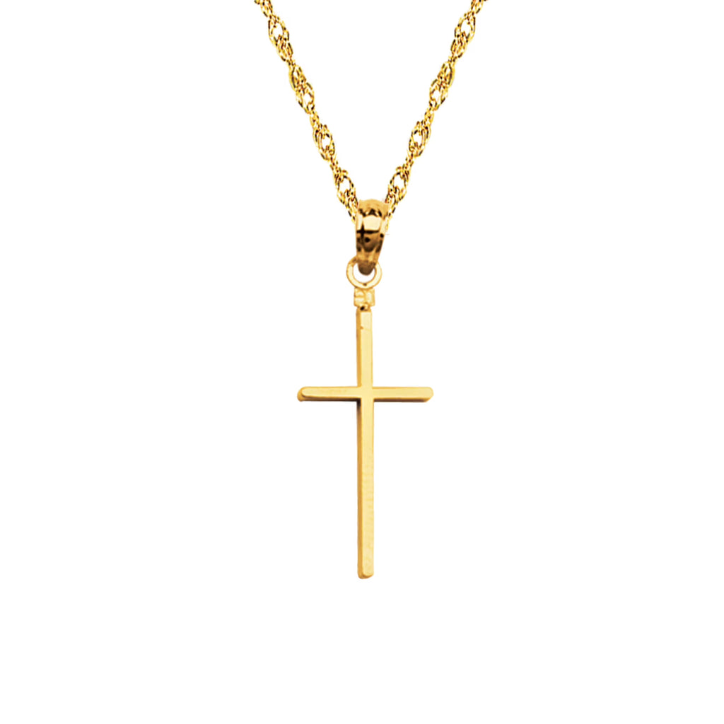 14K Gold Tubular Baby Cross Charm Pendant Necklace P9034