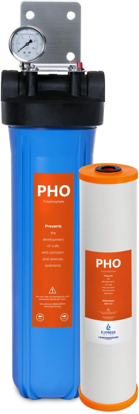 Whole House Water Filtration System with Polyphosphate Conditioner, Blue N481