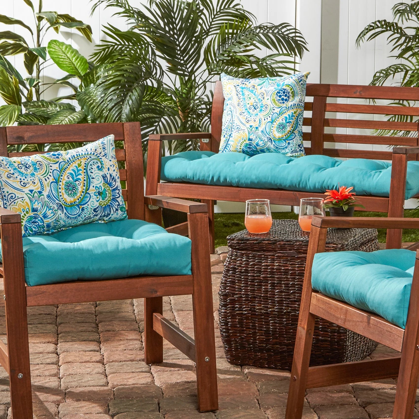 Baltic Blue Paisley 19 x 12 in. Outdoor Rectangle Throw Pillow (Set of 2) S955743