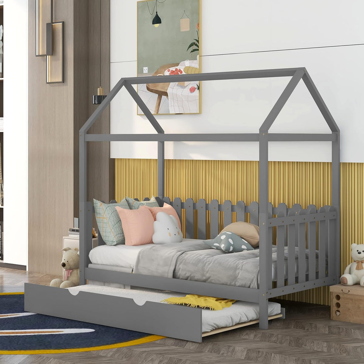 Gray Twin Size Wooden Daybed with Trundle R65764