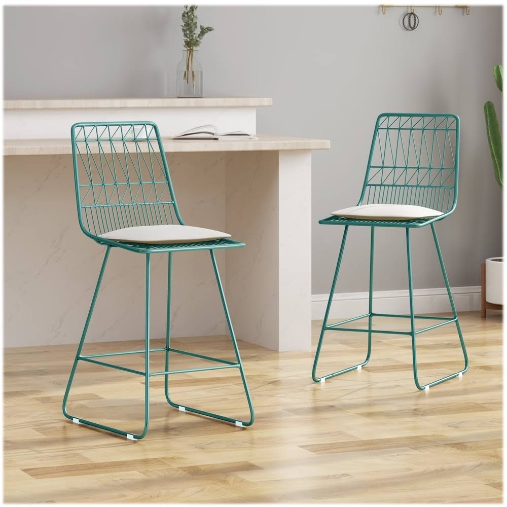 Teal Geometric Iron Cafe Stools (Set of 2) Z5889