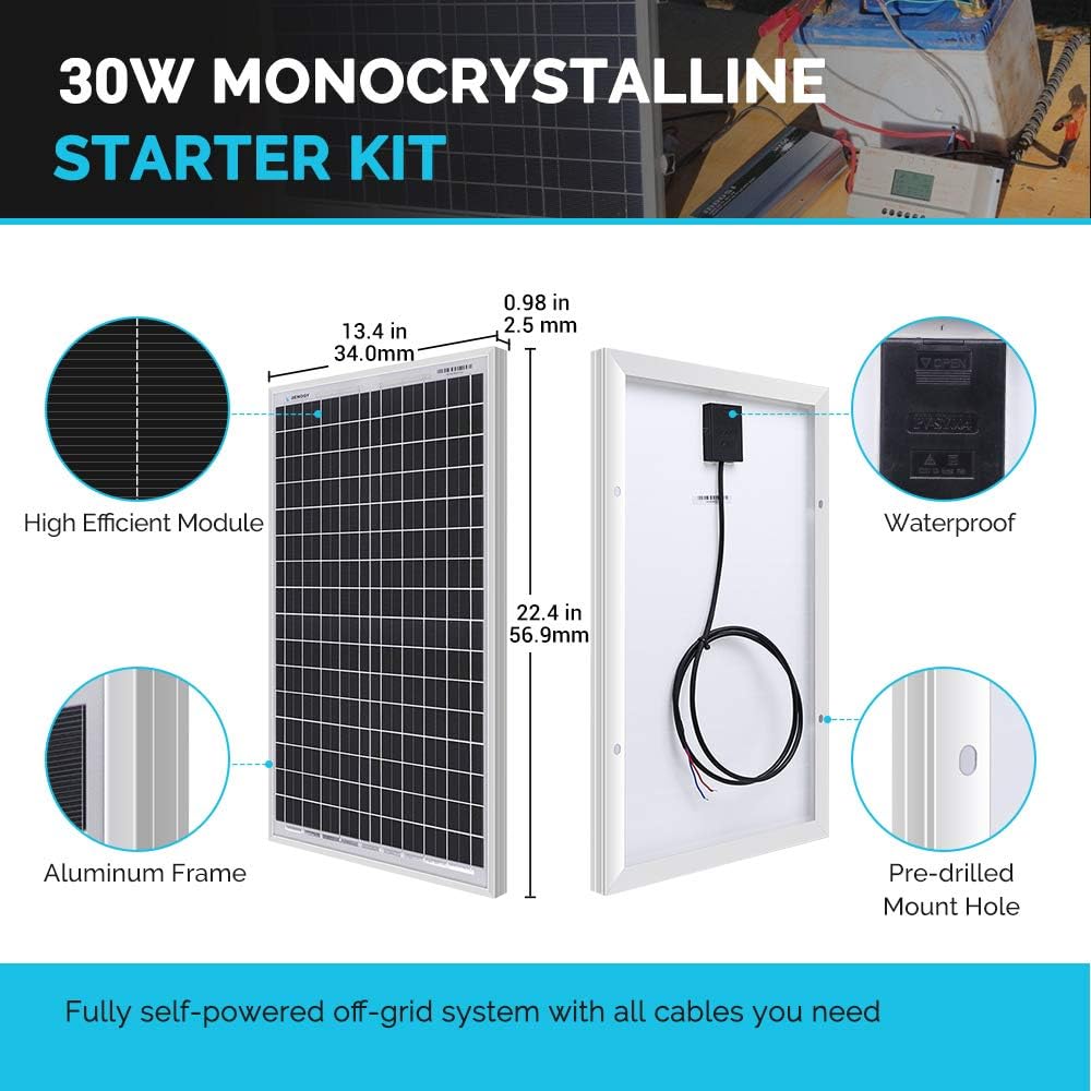 50W Monocrystalline 12V Solar Panel Kit with 10A PWM LCD Charge Controller and USB Ports U54100