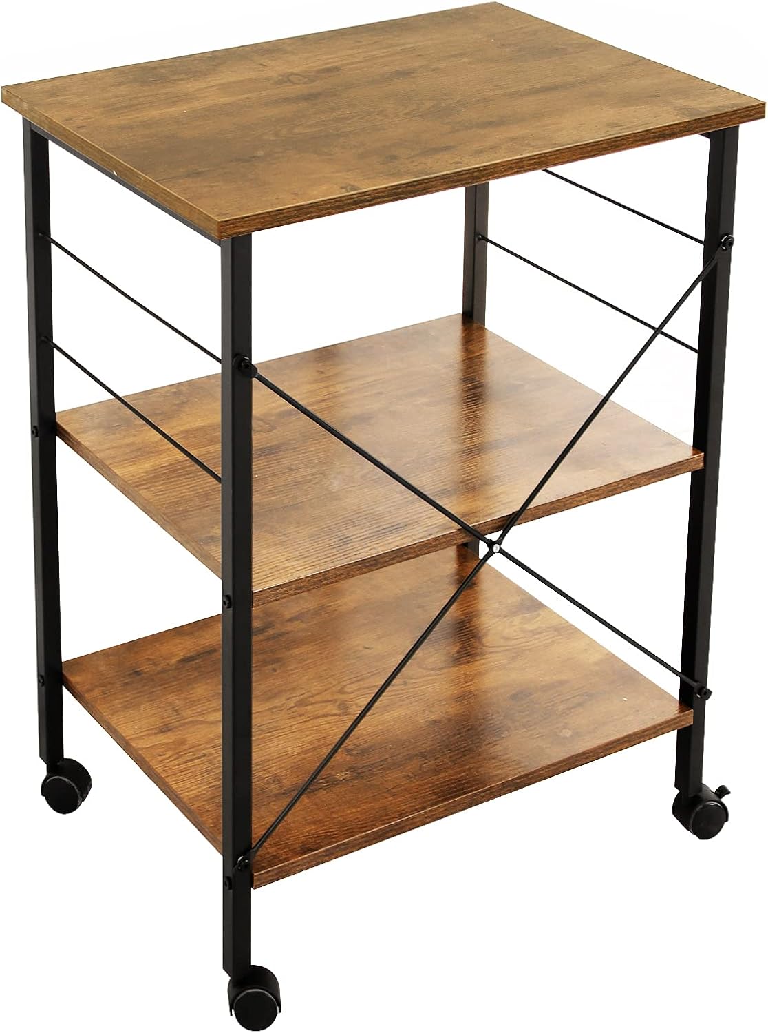 Rustic Brown 3 Tier Utility Storage Shelf with Lockable Caster K35992