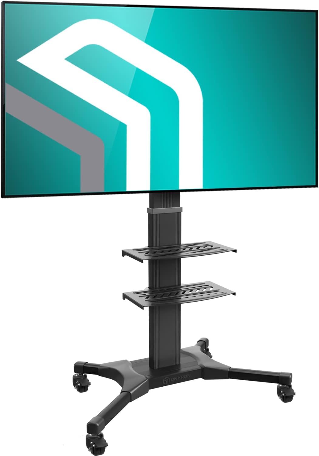 Mobile TV Stand Rolling TV Cart with Wheels for 32” – 55” LCD LED Flat Screen TVs with 2 Shelves Height Adjustable TV Trolley R54702
