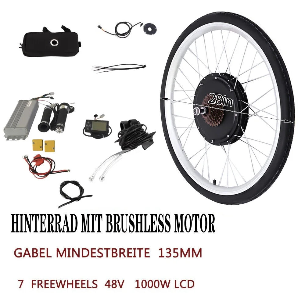 28'' Electric Bicycle Conversion Rear Wheel Kit Bike Motor 48V 1000W N32853