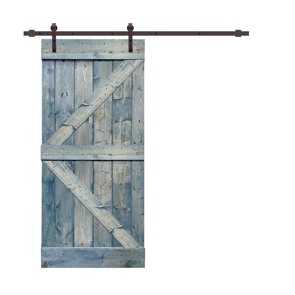 Sage Green Stained Wood Sliding Barn Door with Hardware Kit P2395
