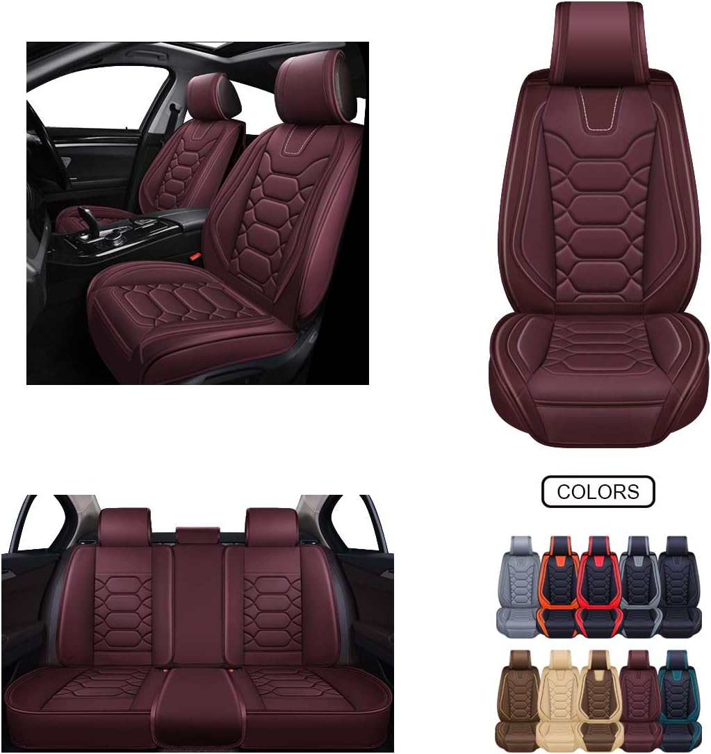 Leather Car Seat Covers, Faux Leatherette Universal Fit Set (Front Pair, Black&Orange) V896