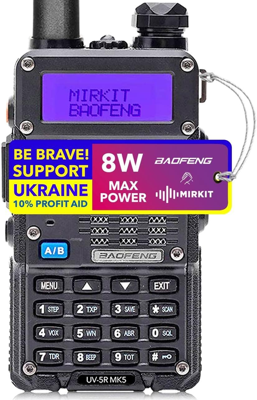 Baofeng Radio UV-5R MK5 8 Watt Max Power with Battery 3800 mAh, Handheld Speaker Mic, Programming Cable and Software L41736