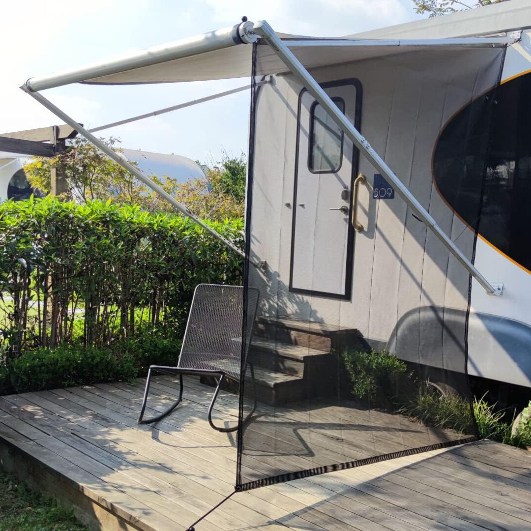 RV Awning Side Sun Shade 9’ x 7’ Black Mesh Screen Kit F32599