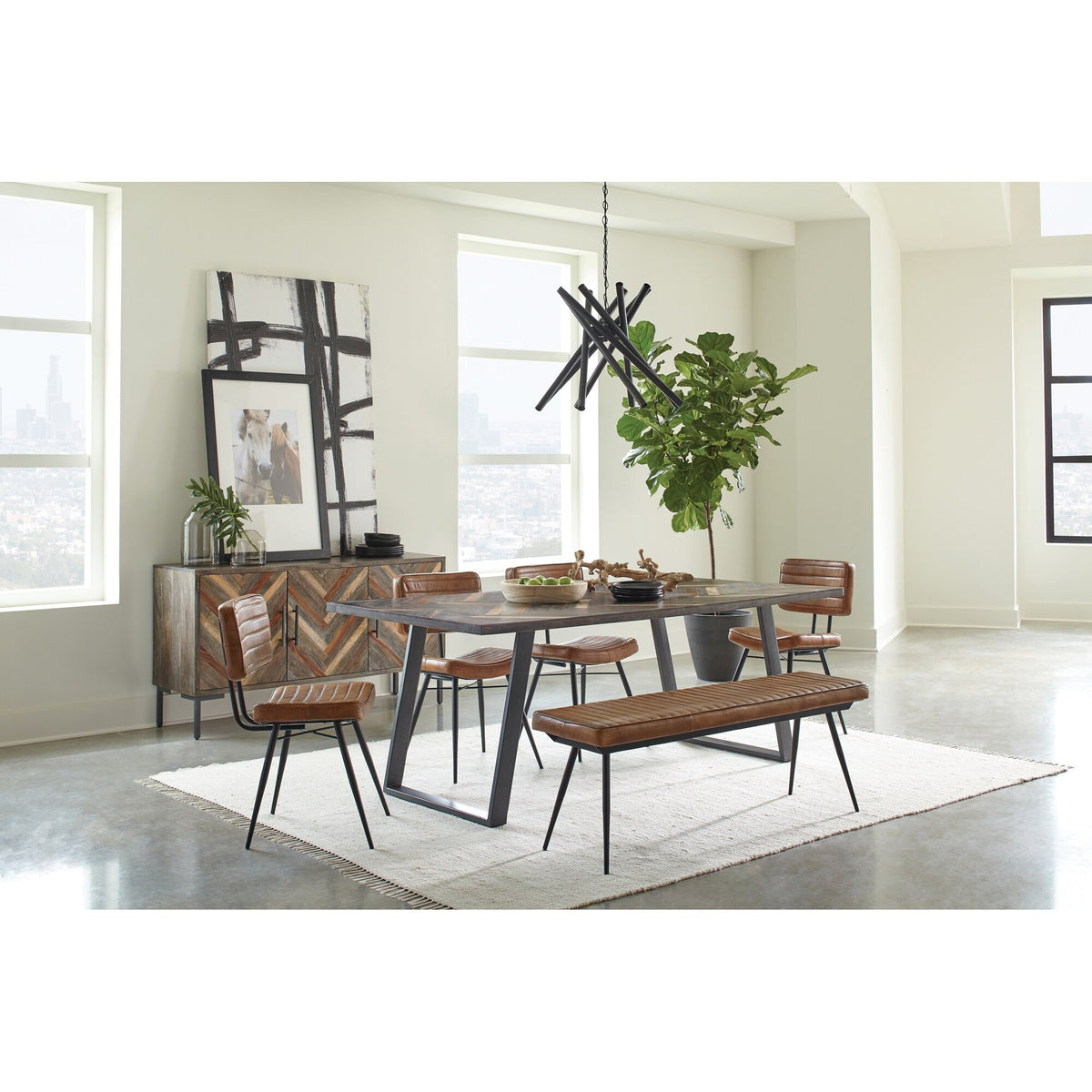 Tufted Padded Cushion Side Chairs (Set of 2) Camel Black Finish V7815