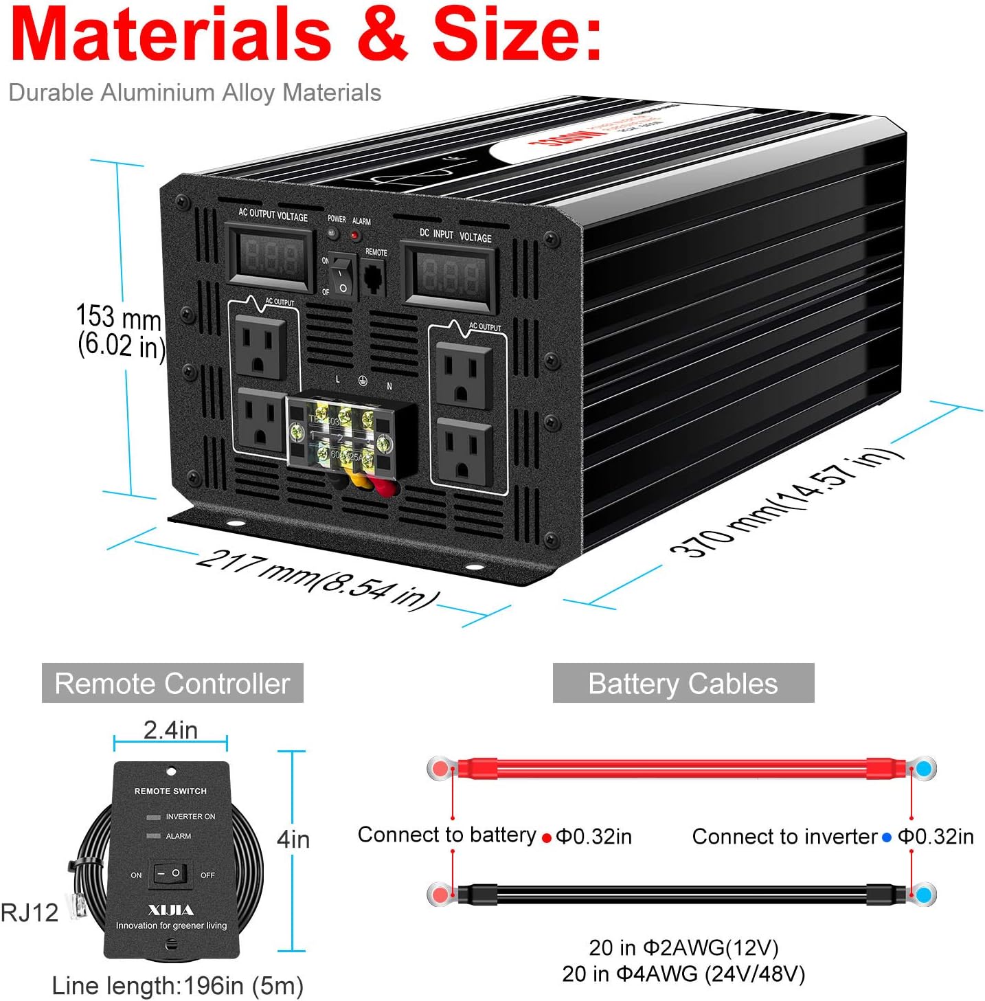 1500W Pure Sine Wave Power Inverter DC 12V AC 120V S459