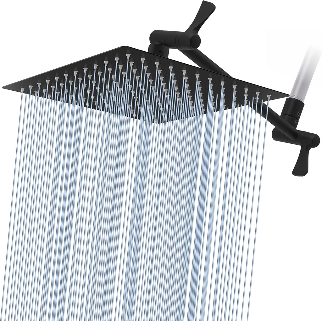 12'' Rain Shower Head with 11'' Adjustable Extension Arm, 304 Stainless Steel, Black, Pack of 2 H723718