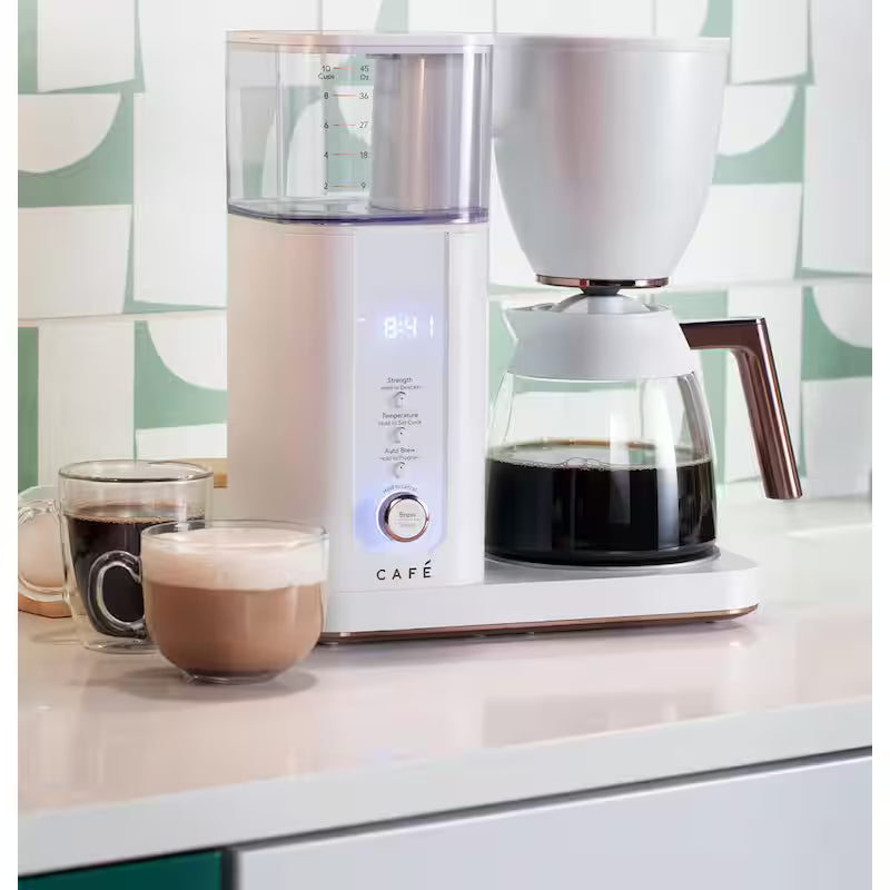 10 Cup Matte White Drip Coffee Maker with Glass Carafe L308418